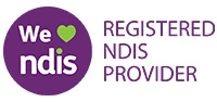 Visual representation of a heart alongside the words We love registered NDIS providers, showcasing community support and care.